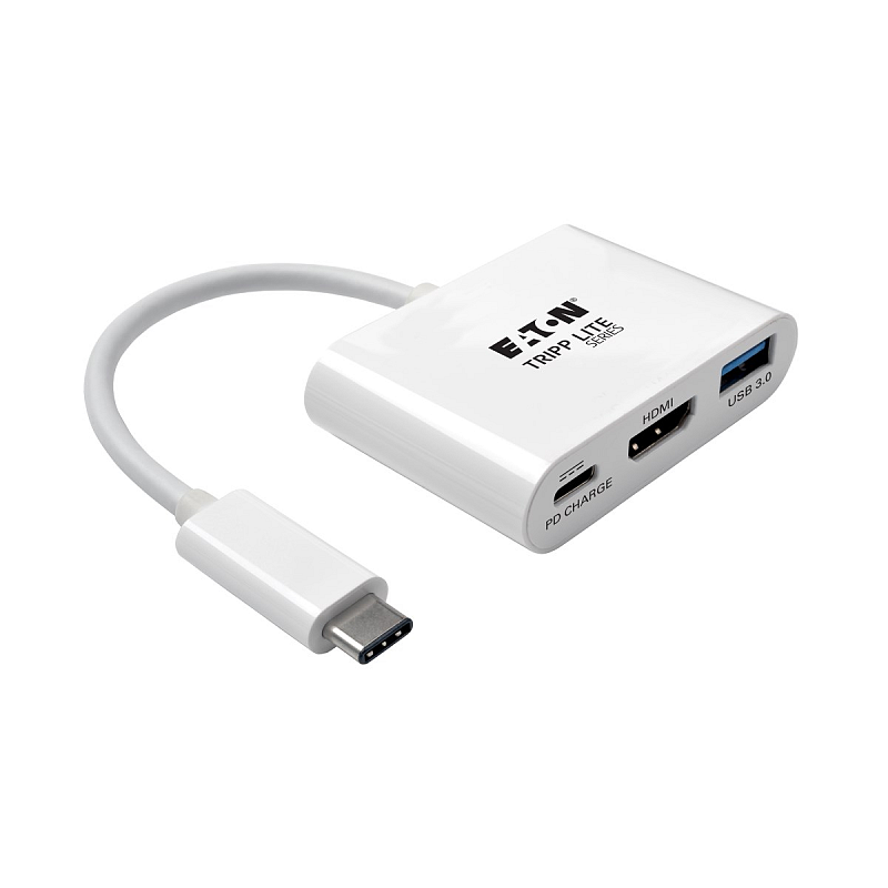 Tripp Lite U444-06N-HU-C USB-C zu HDMI Adapter mit USB 3.x (5 Gbps) Nabenanschluss und PD-Aufladung, HDCP, Weiß