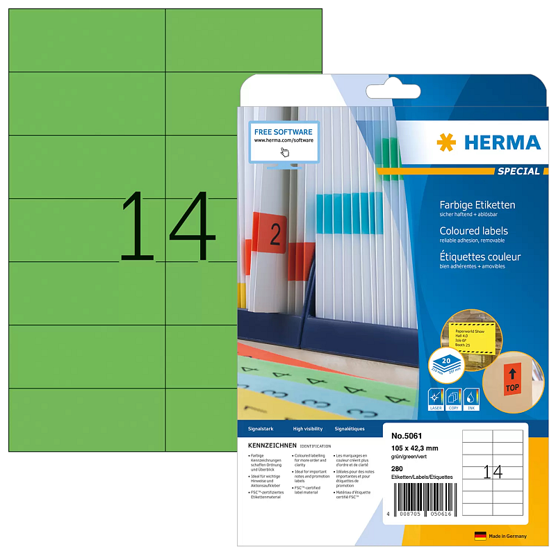 HERMA Farbige Etiketten A4 105x42.3 mm grün Papier matt 280 St.