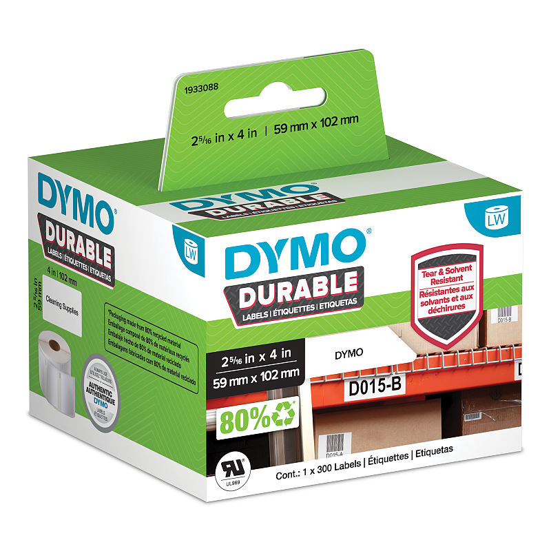 DYMO Original LabelWriter Hochleistungs-Etiketten | 59 mm x 102 mm | weißes Kunststoff-Etikett | Rolle mit 300 Etiketten | für LabelWriter-Beschriftungsgerät