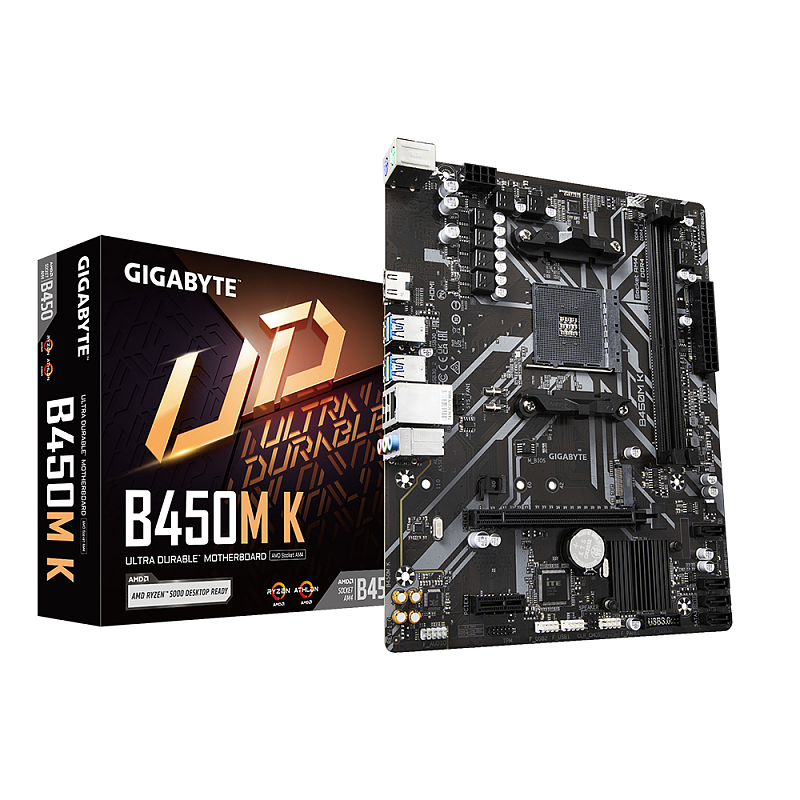 GIGABYTE B450M K Mainboard - Unterstützt AMD Series 5000 CPUs, up to 3600MHz DDR4 (OC), 1xPCIe 3.0 M.2, GbE LAN, USB 3.2 Gen 1