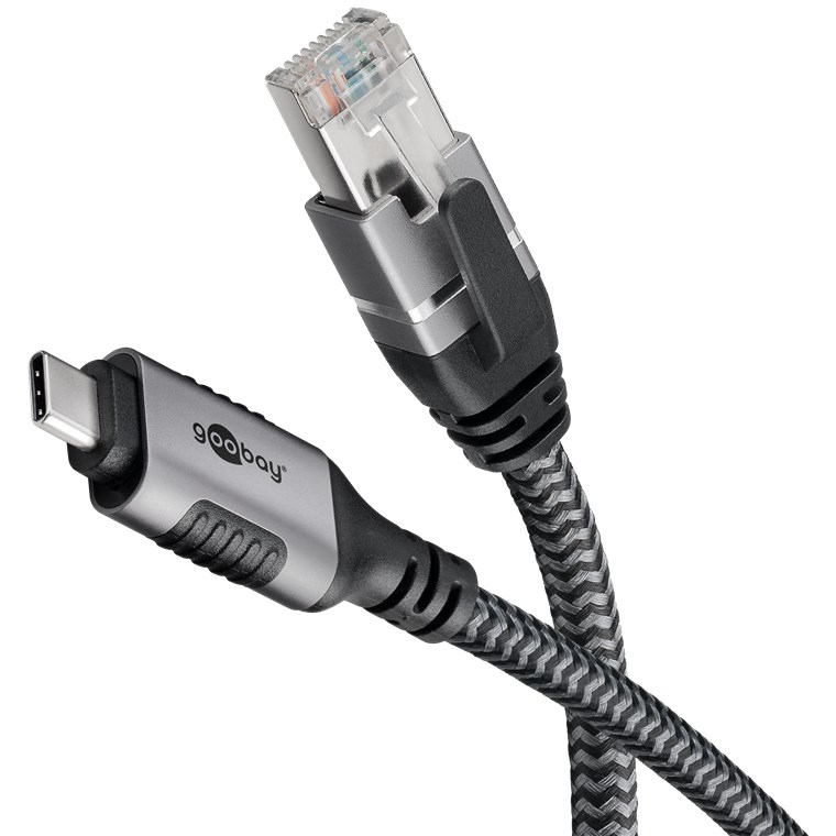 Goobay 70696 Kabeladapter USB C RJ-45 Schwarz, Silber